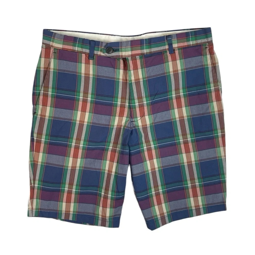 SH792 Men’s Club Monaco New York Preppy Plaid Chino Beach Shorts 34